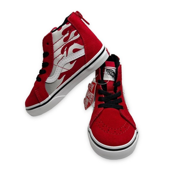 Vans Toddler Ferocious Flame Sk8-Hi Zip Shoe Racing Red Sneaker Unisex Baby NIB - Picture 4 of 11